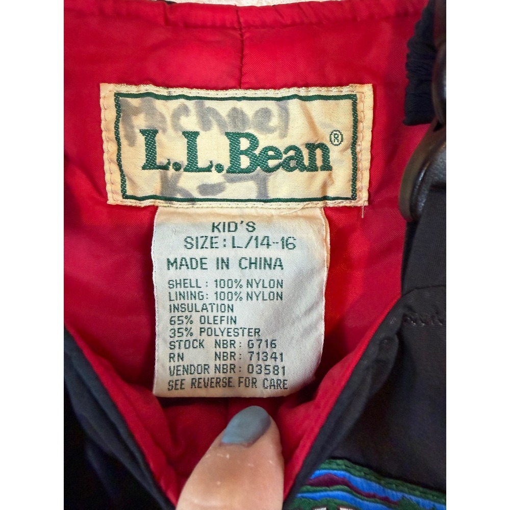 LL Bean Kids Vintage Insulated Snow Bibs Black Size L 14-16 Sledding Classic Ski - Picture 2 of 9